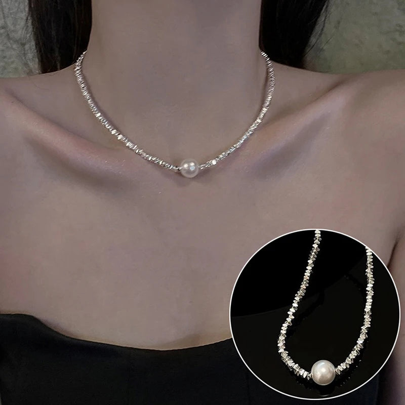 Collar de Perlas de Agua Dulce | Estilo Coreano Vintage | Cadena Clavícula con Colgante de Circón