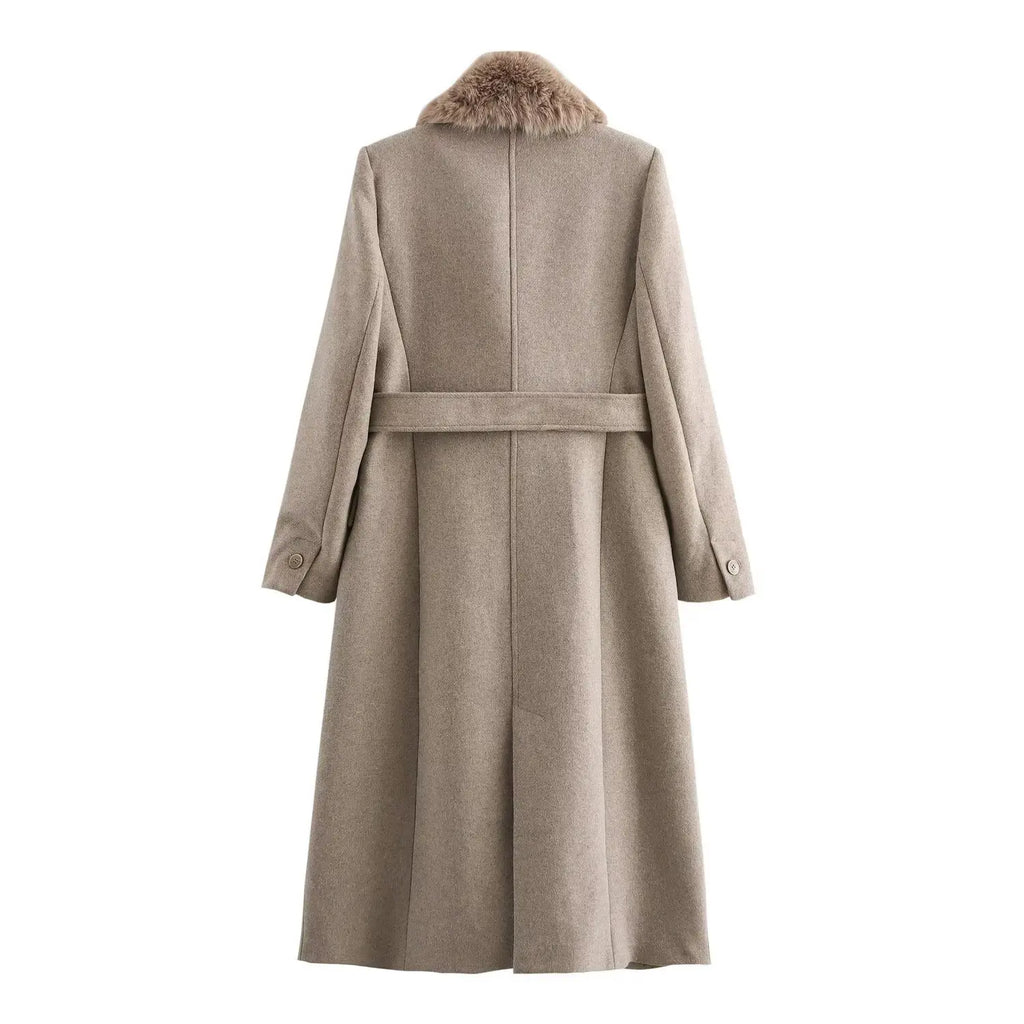 Abrigo Largo Estilo Tweed para Mujer – Cuello Vuelto, Lazada, Otoño-Invierno | Tallas XS-L