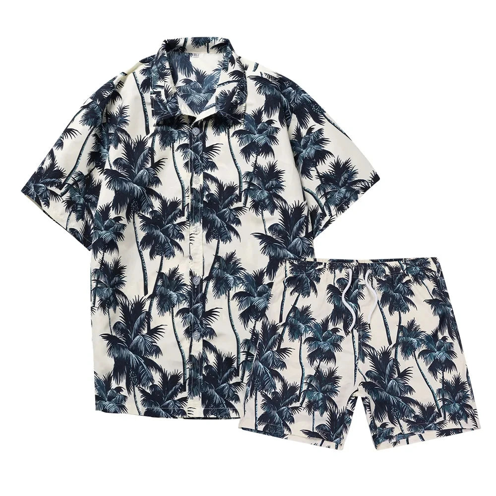 Conjunto de Camisa y Pantalón para Hombre — Cuello Mao, Manga Corta, Estampado | Co-ords Verano