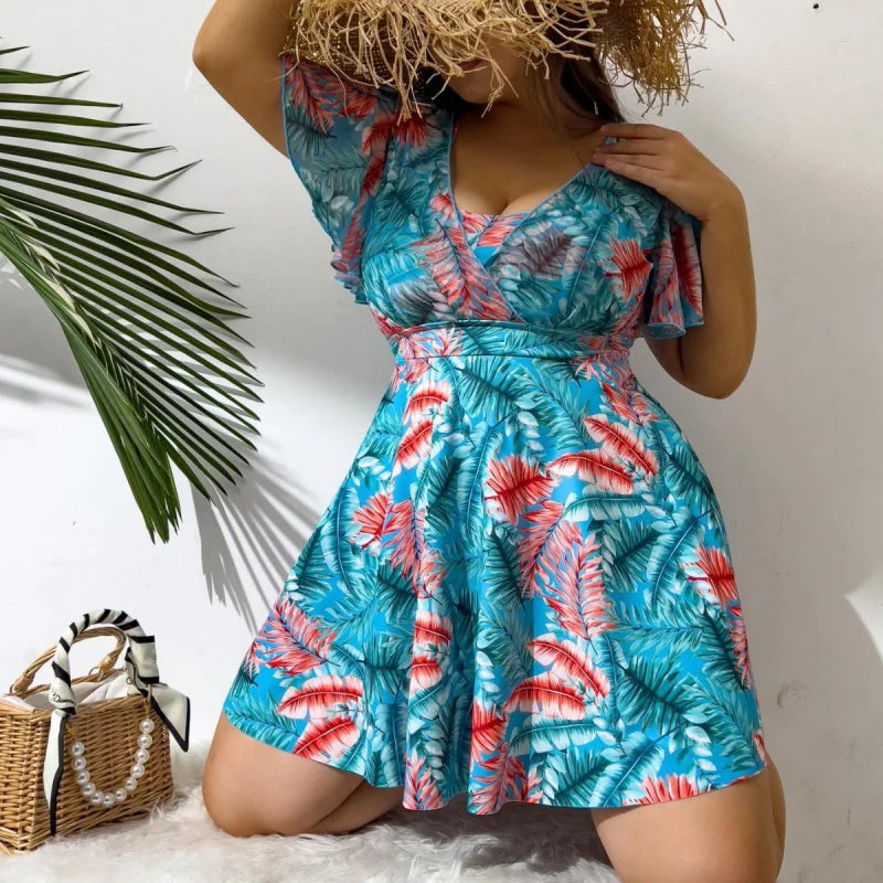 Bañador de Dos Piezas Estilo Vestido | Tallas Grandes 1XL-4XL