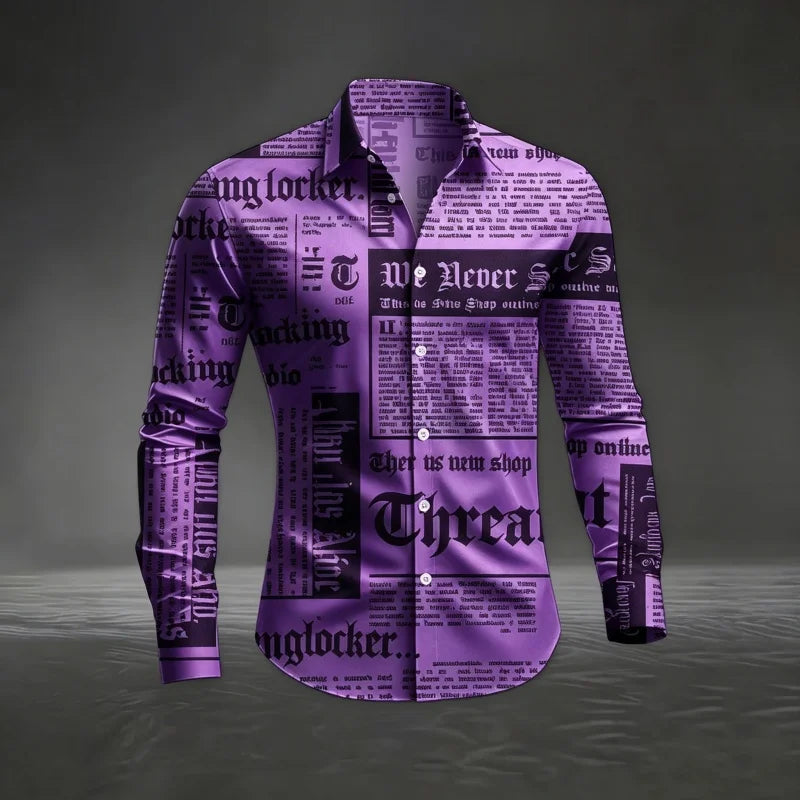 Camisa de Manga Larga para Hombre con Estampado Gótico Vintage – Streetwear Casual, Primavera y Otoño