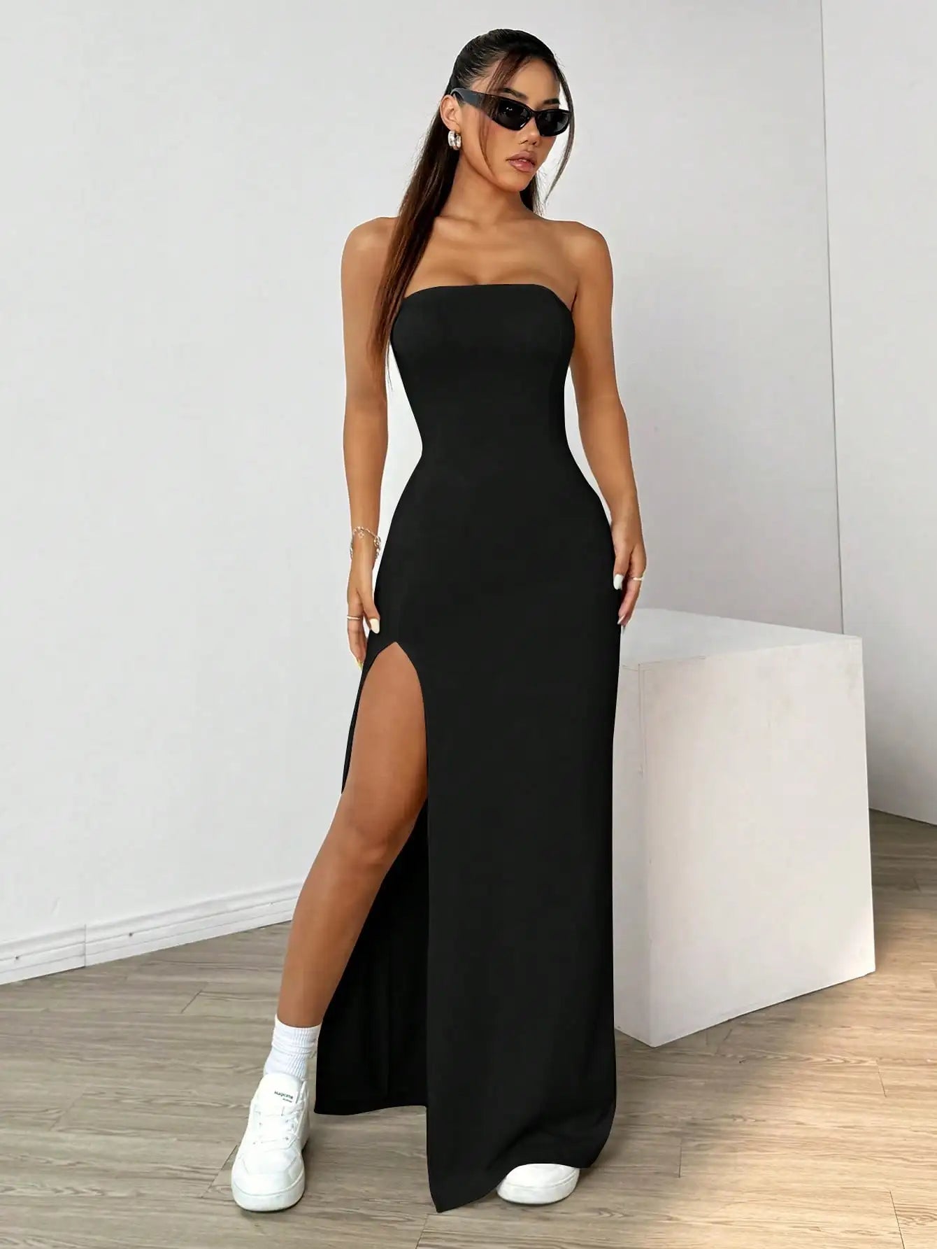 Vestido Largo Elegante Mujer | Sin Tirantes con Abertura Lateral